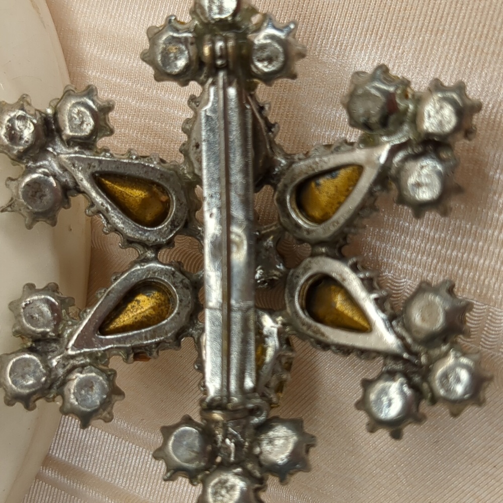 Vintage 60s Silver AB Crystal Brooch Retro Rhinestone Starburst Mid Century - Picture 8 of 9